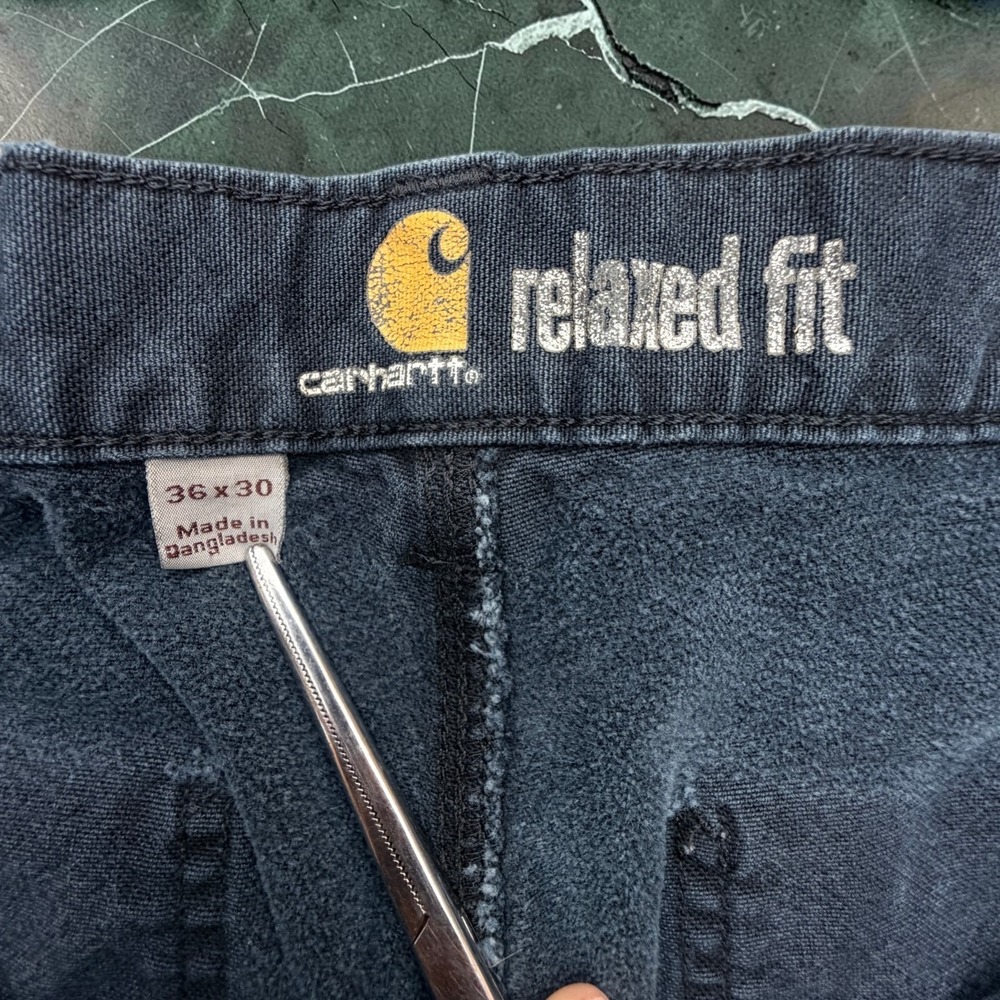 Carhartt Double Knee Carpenter Pants Mens 36 x 30 Black Faded Canvas Thrashed - Picture 4 of 15